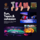 affiche sur fond noir avec des images correspondantes aux team buildinf fun proposés par l'agence évènementielle glad events