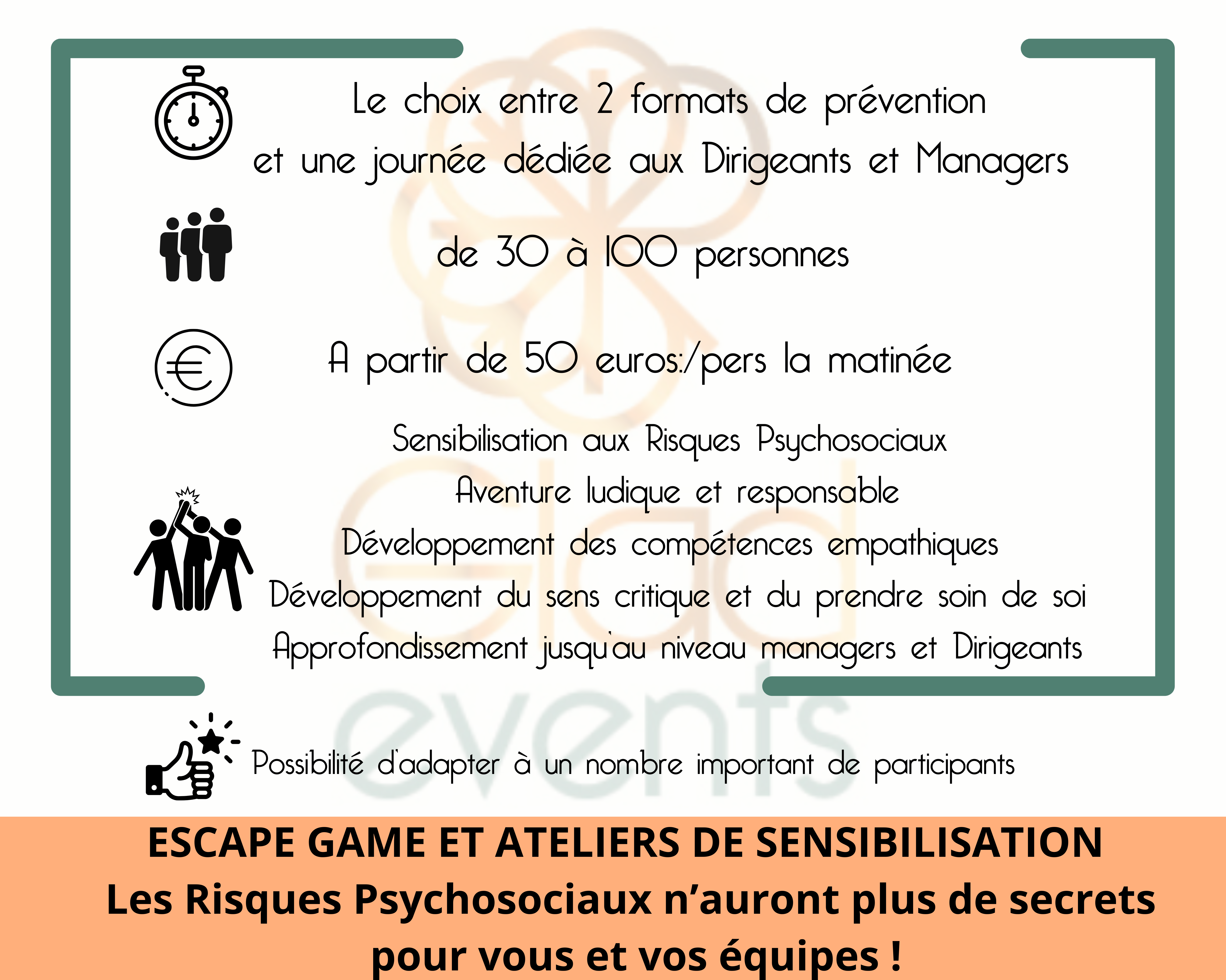 fiche technique sur l'escape game et atelier sur les risques psychosociaux par Glad events