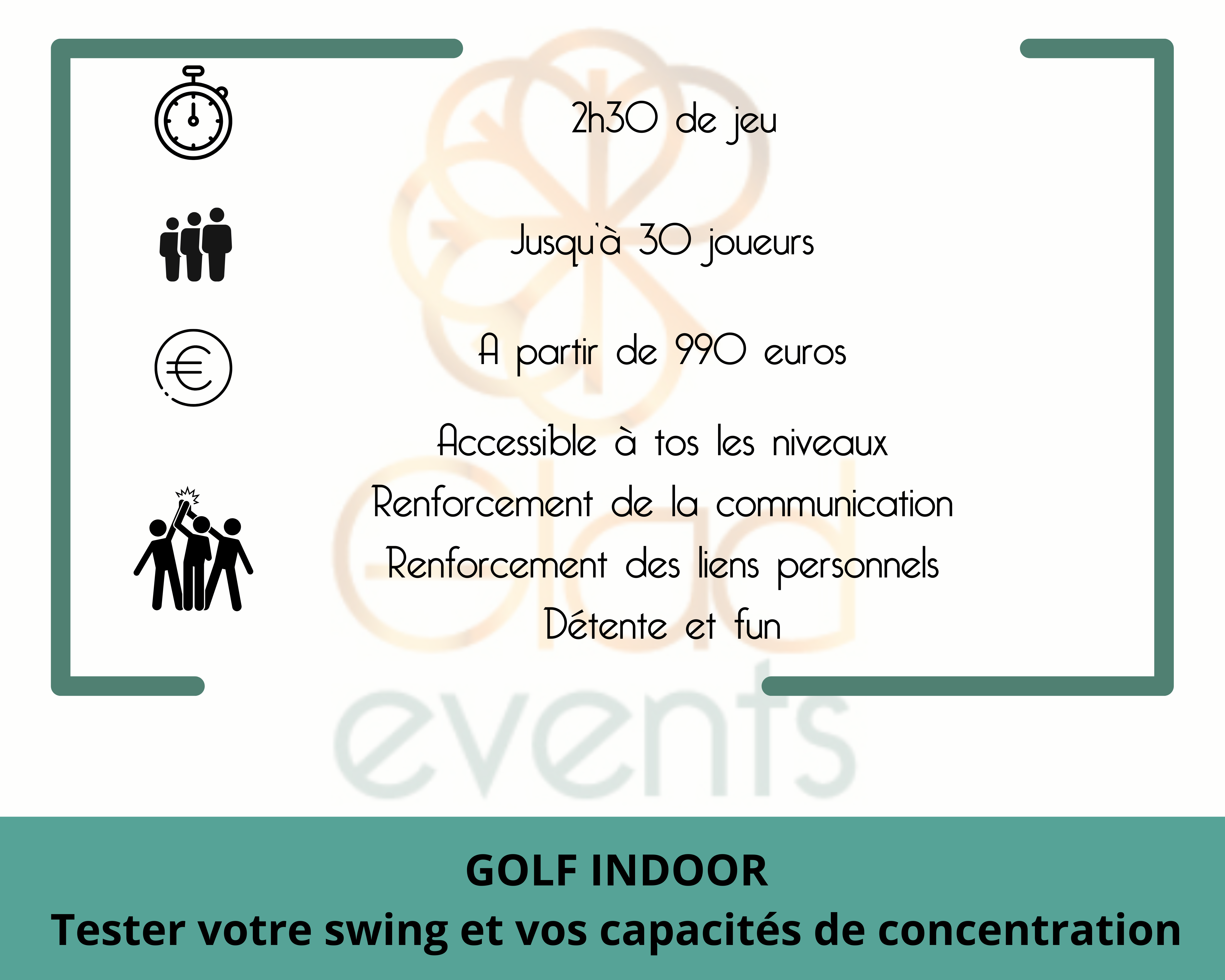 Fiche technique du golf indoor by Glad events