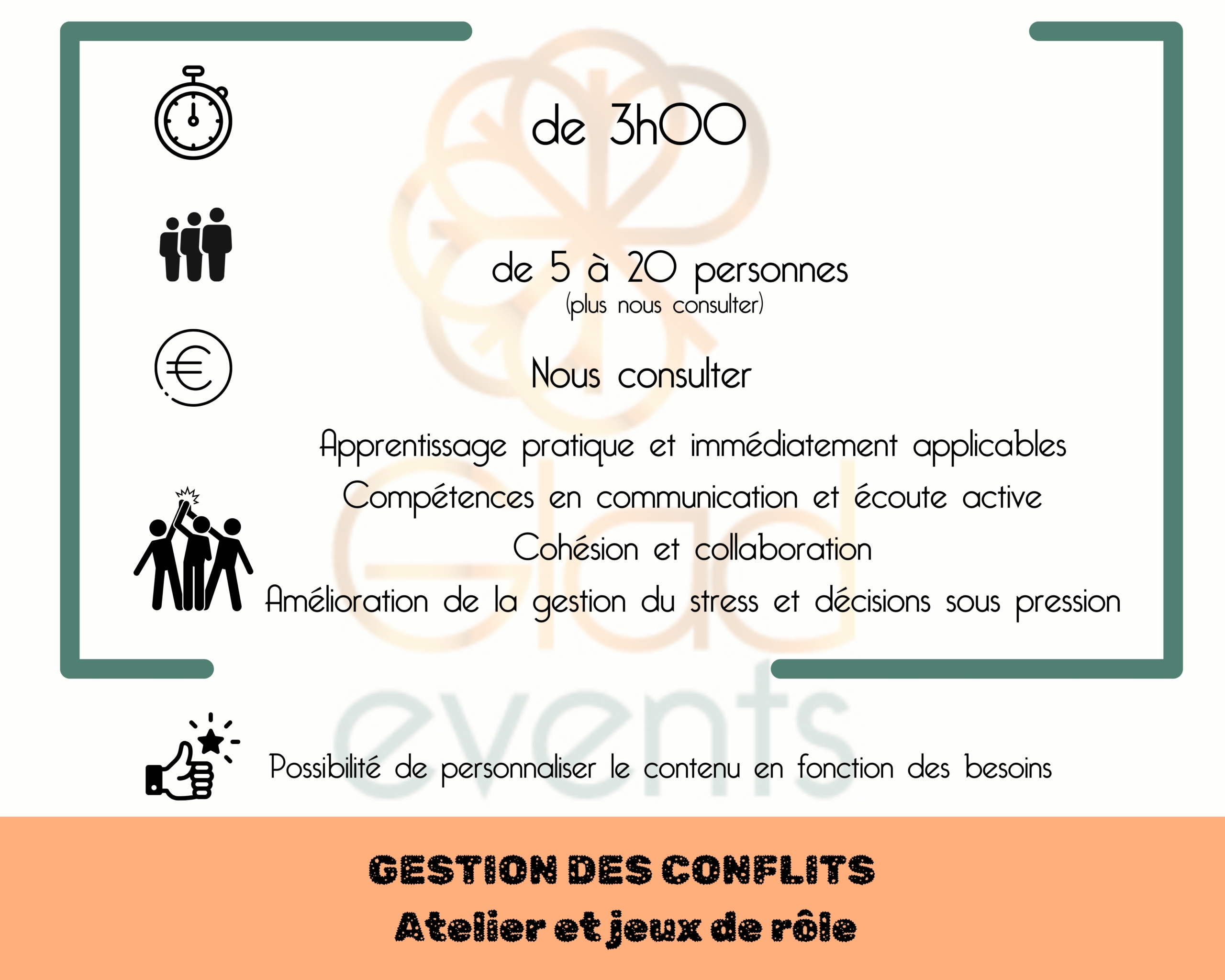 Fiche technique de l'atelier et jeux de rôle sur la gestion des conflits par Glad events en Bretagne