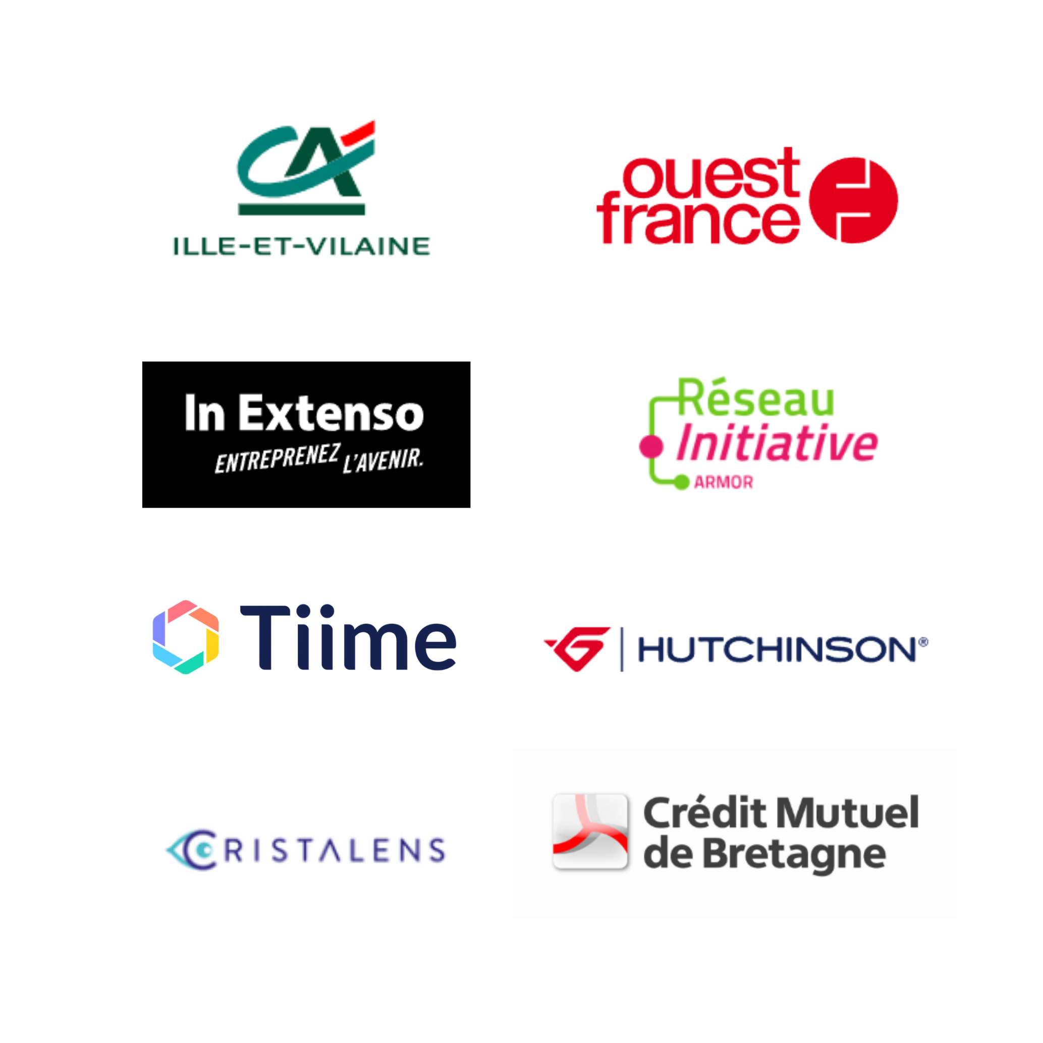 affiche ils ont fait confiance à Glad events avec les logo du crédit agricole d'ille et vilaine, de ouest france, de in extenso, d'initiative armor, de tiime, de hutchinson, de christalens et du credit mutuel de Bretagne